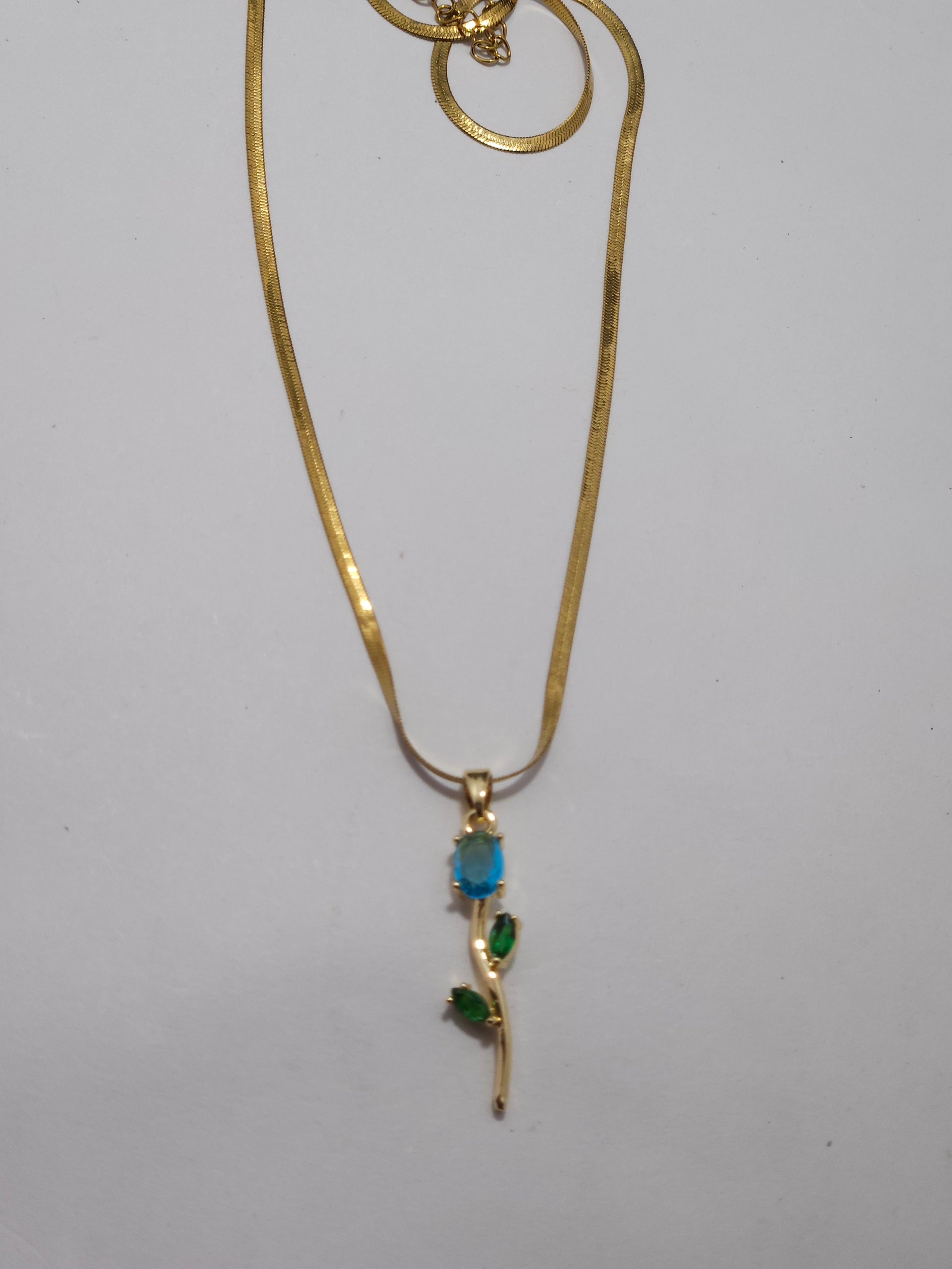 Blue Blossom Pendant Necklace – Gold-Tone Floral Crystal Necklace