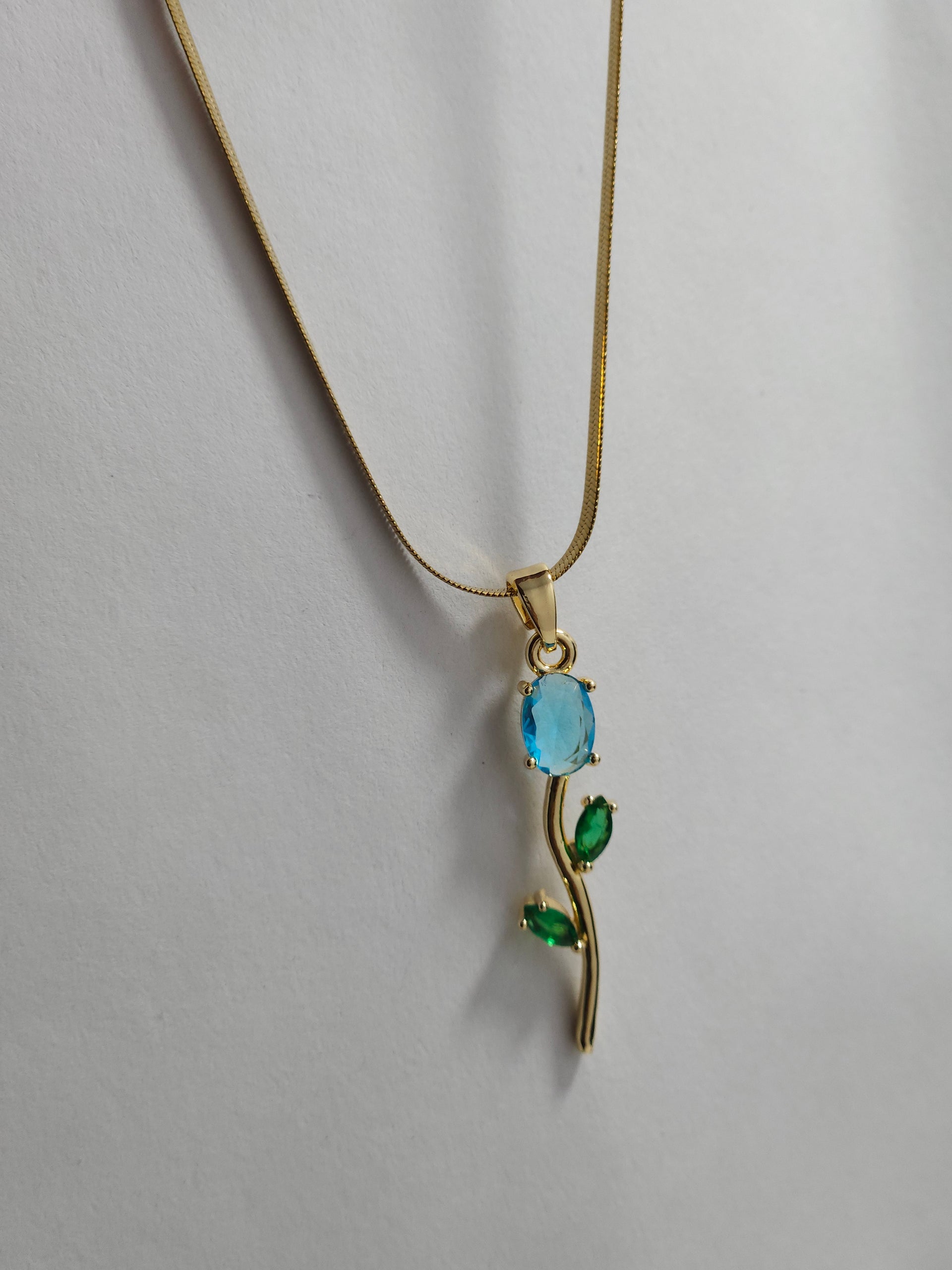 Blue Blossom Pendant Necklace – Gold-Tone Floral Crystal Necklace