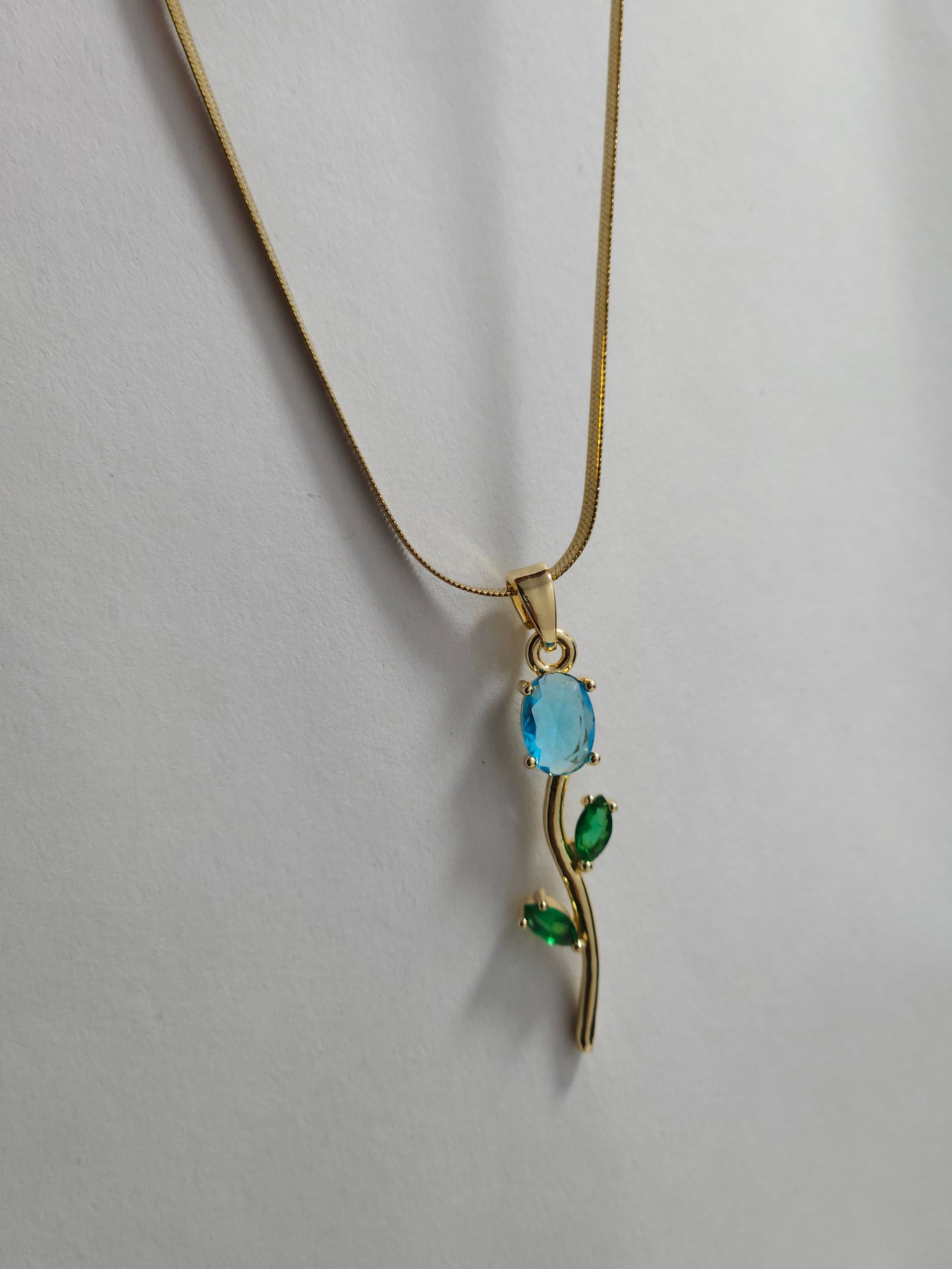 Blue Blossom Pendant Necklace – Gold-Tone Floral Crystal Necklace