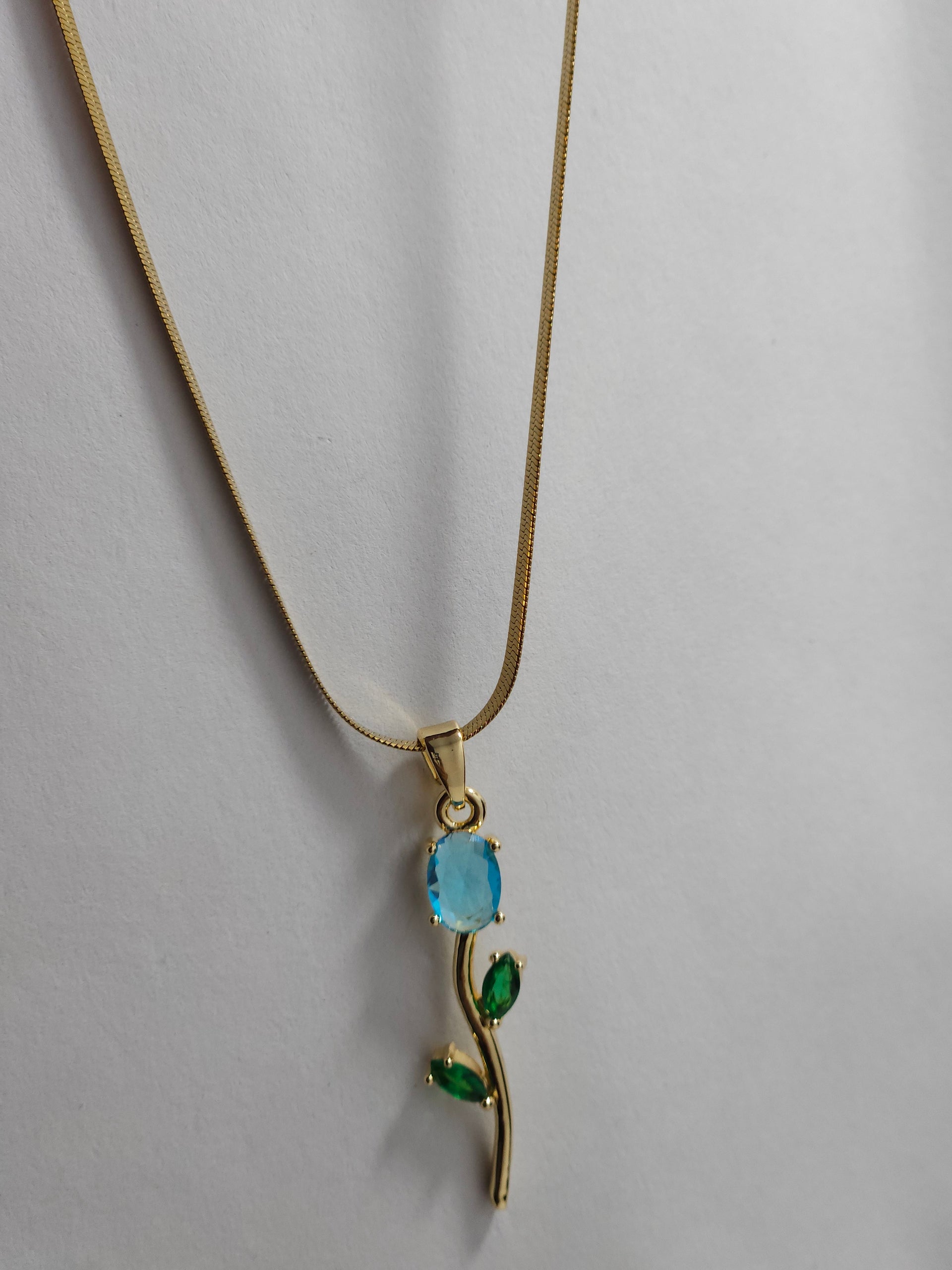 Blue Blossom Pendant Necklace – Gold-Tone Floral Crystal Necklace