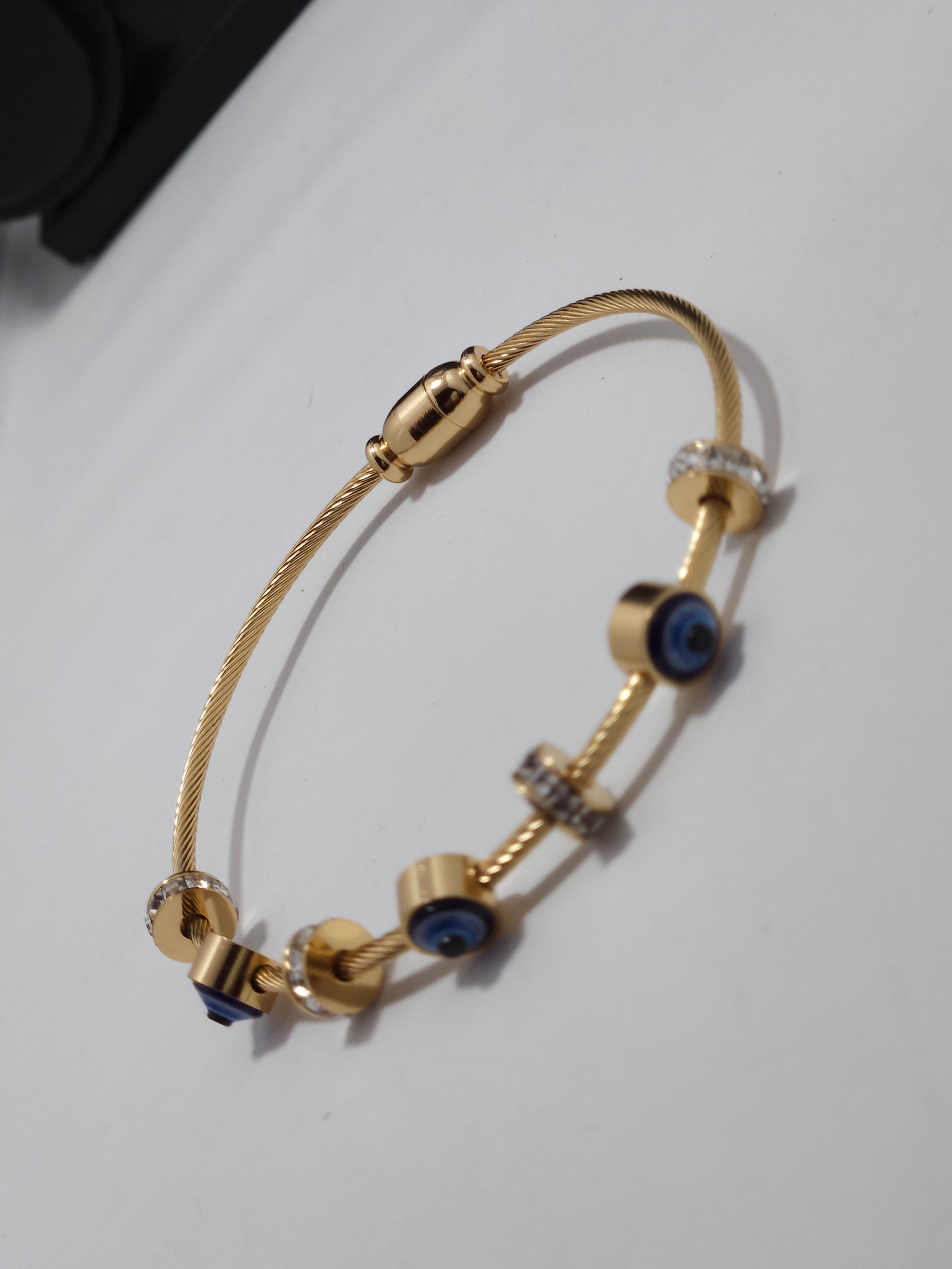Evil Eye Charm Bracelet – Gold-Tone Adjustable Protection Bracelet