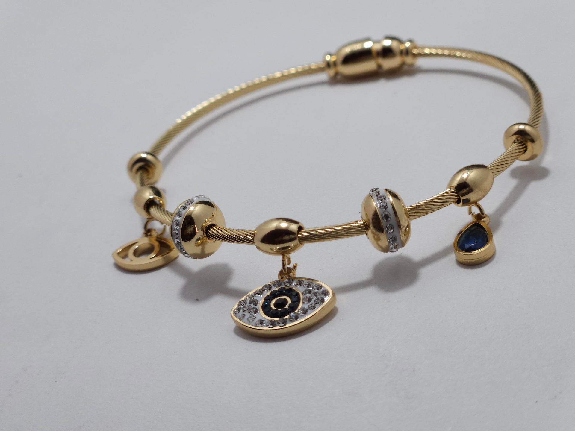 Evil Eye Charm Bracelet – Gold-Tone Adjustable Protective Bracelet