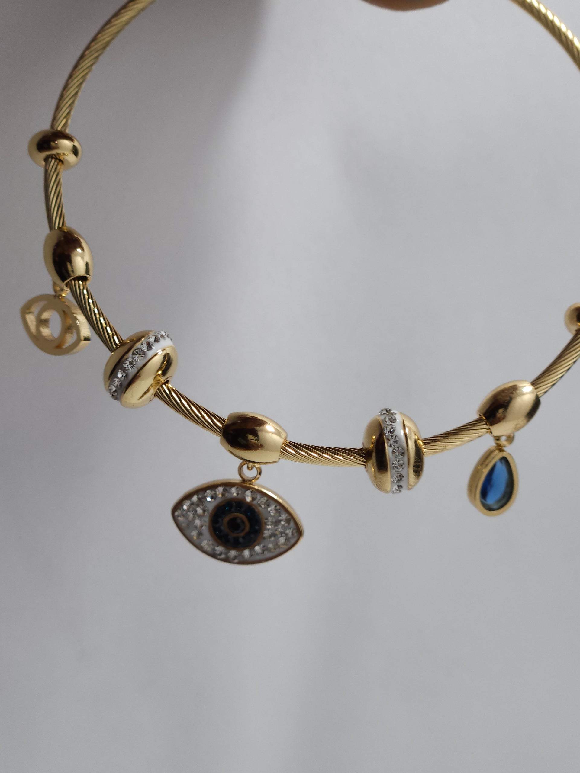 Evil Eye Charm Bracelet – Gold-Tone Adjustable Protective Bracelet