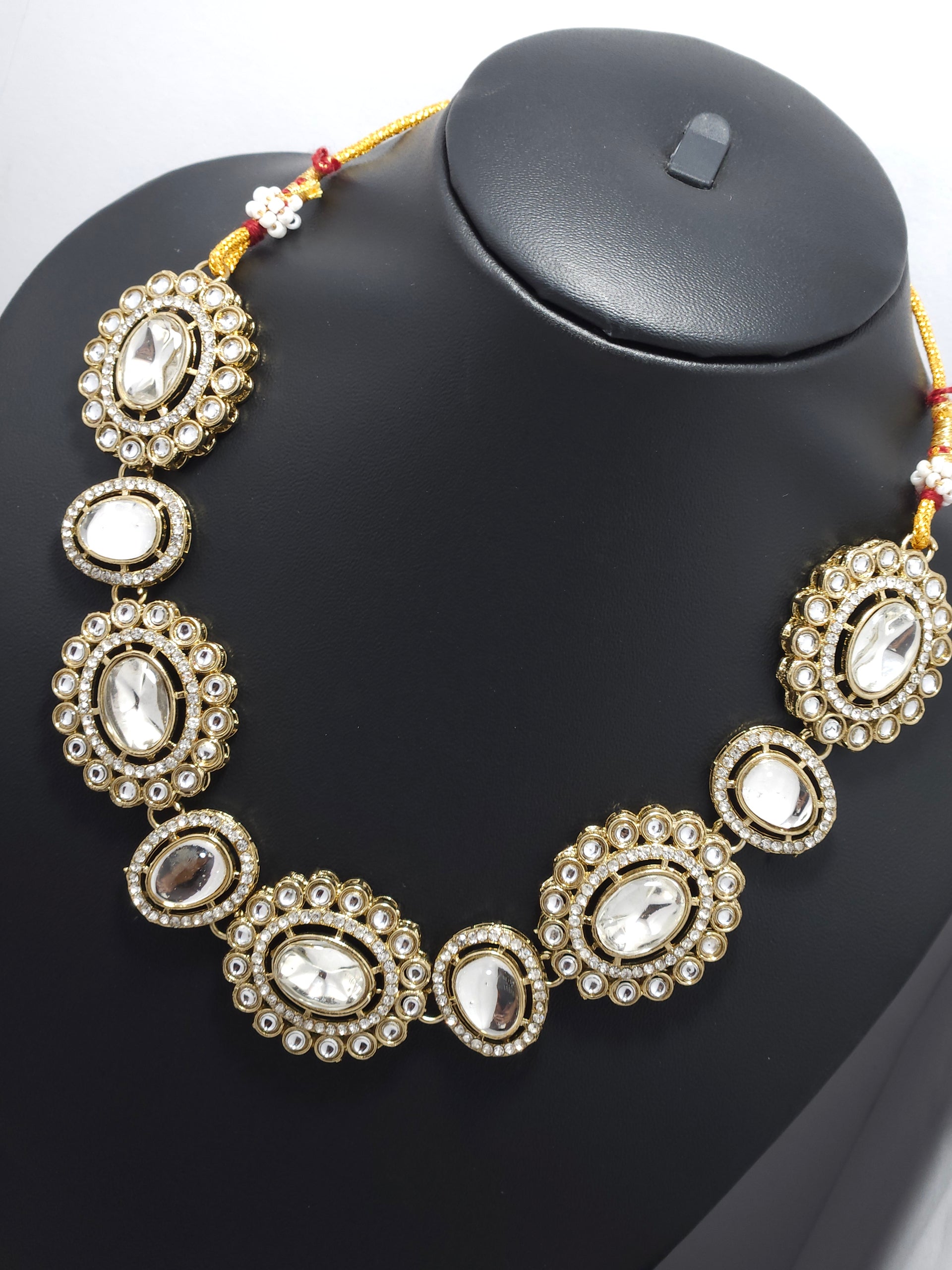Kundan Pearl Necklace Set – Traditional Gold-Tone Statement Jewelry Set