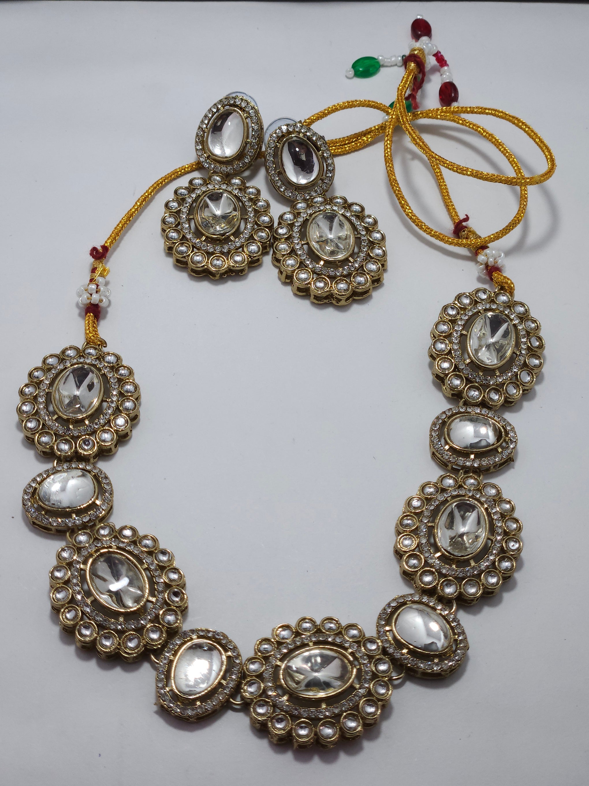 Kundan Pearl Necklace Set – Traditional Gold-Tone Statement Jewelry Set