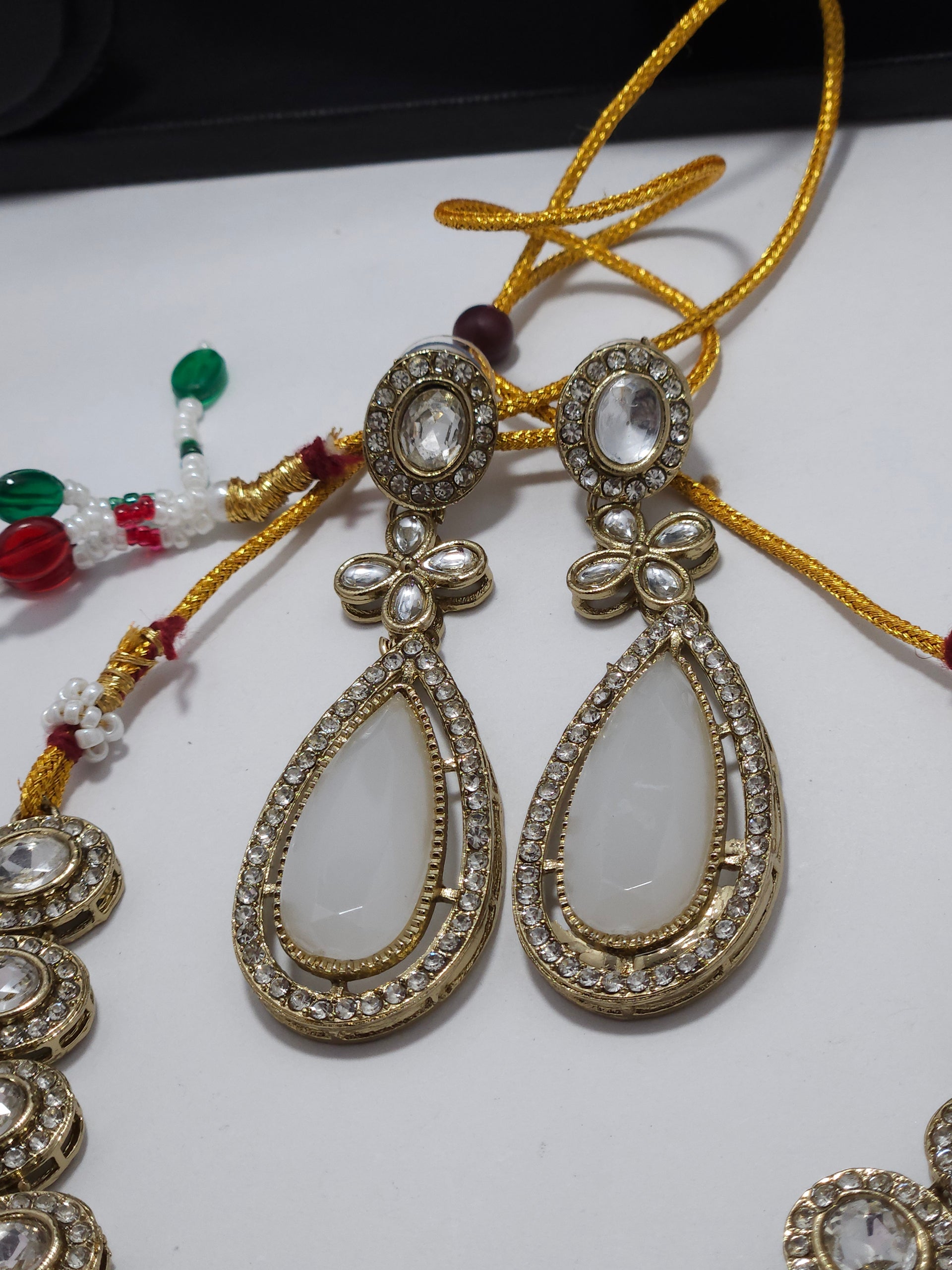 Pearl Teardrop Necklace Set – Elegant Floral Crystal Statement Jewelry Set