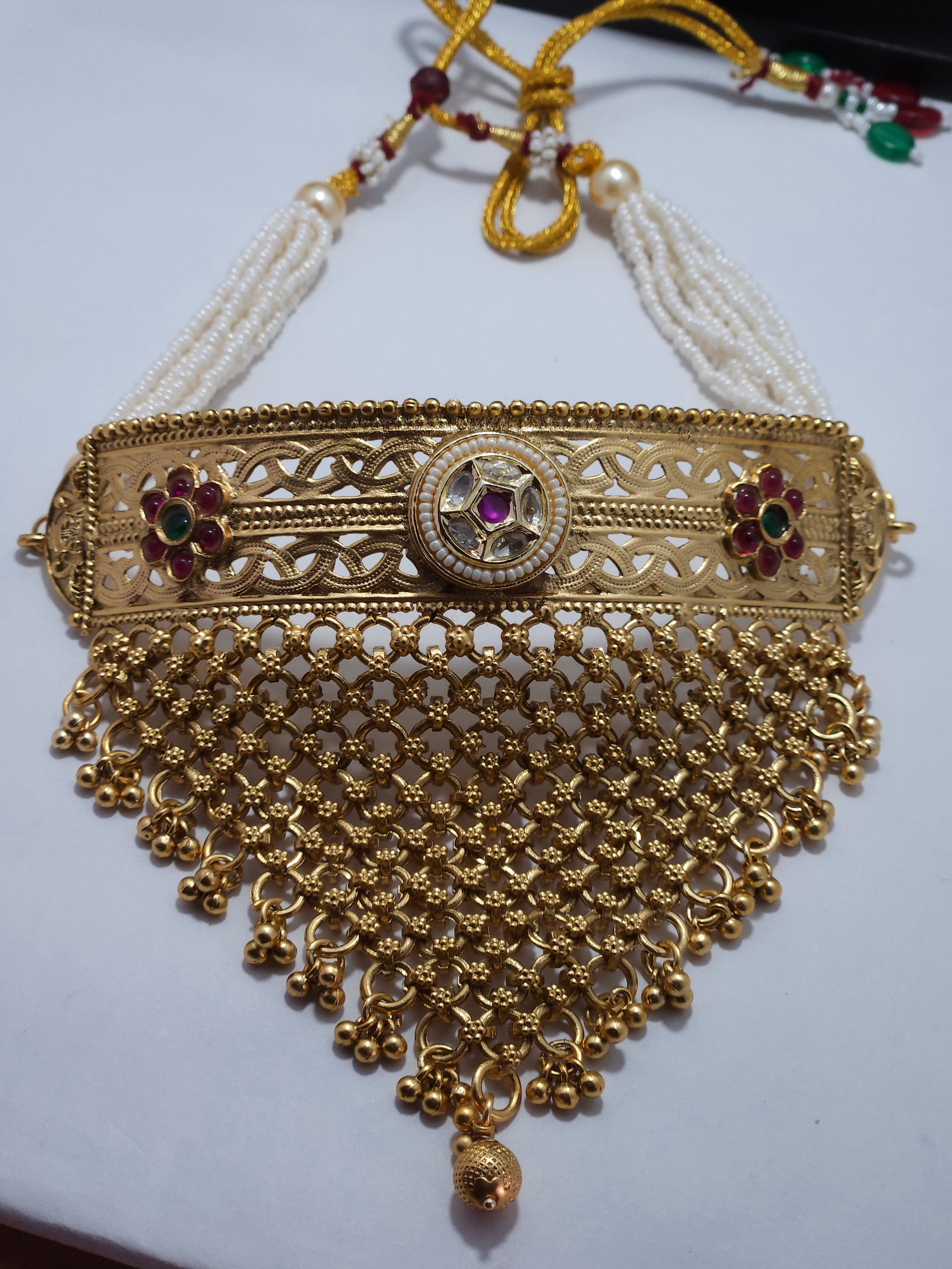 Royal Temple Choker Necklace Set – Gold-Tone Bridal Statement Jewelry Set