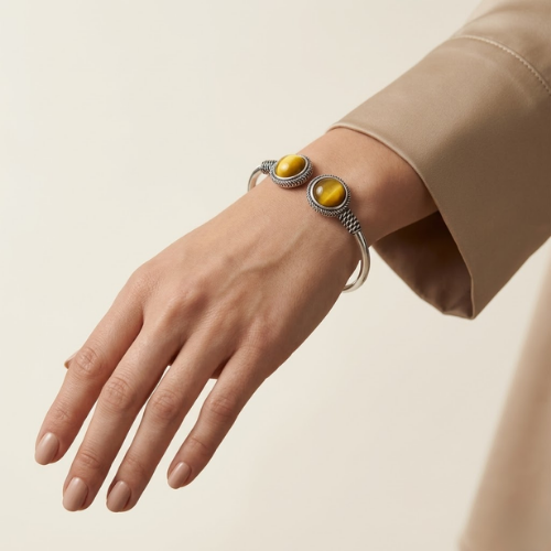 Midnight Oval Oxidised Stone Cuff Bracelet