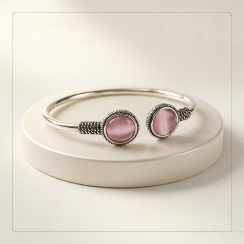Midnight Oval Oxidised Stone Cuff Bracelet