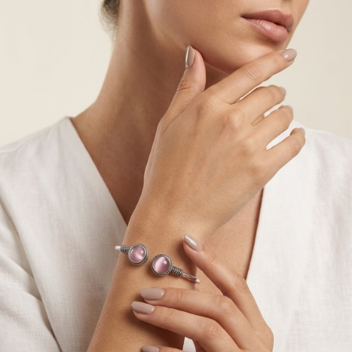 Midnight Oval Oxidised Stone Cuff Bracelet