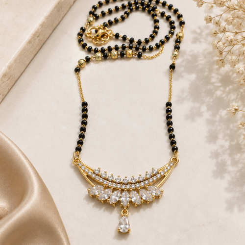 Mangalsutra – Gold-Tone Designer Black Bead Necklace
