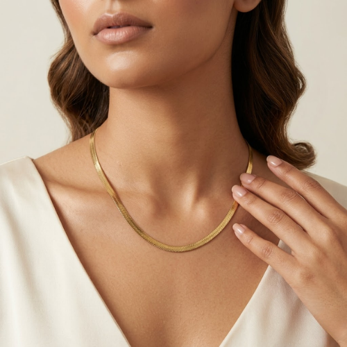 Anti-Tarnish Gold Flat Snake Chain Necklace