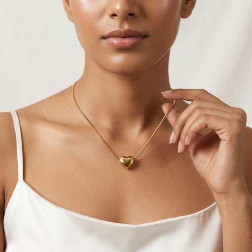 Anti-Tarnish Gold Heart Pendant Necklace