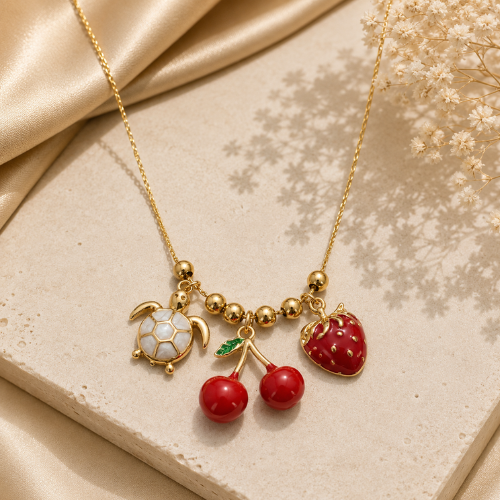 Turtle Charm Pendant Necklace – Gold-Tone Cute Designer Necklace