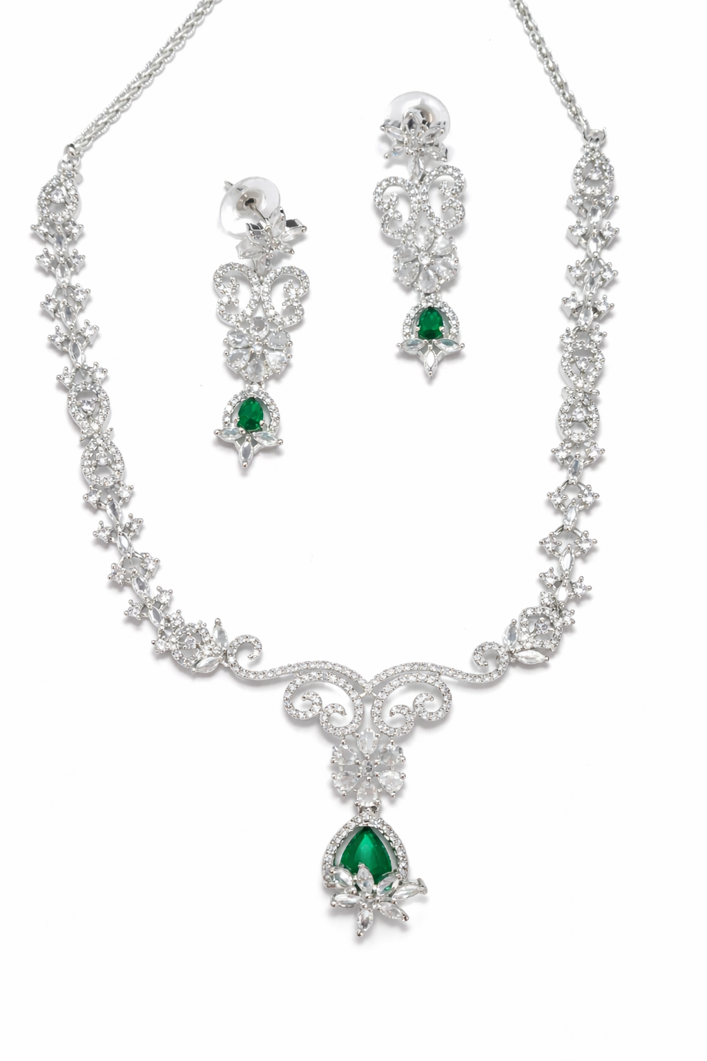 Emerald Elegance American Diamond Necklace