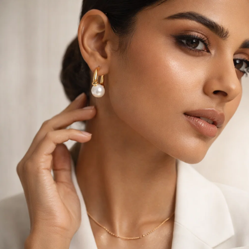 Pearl Glow Anti-Tarnish Gold Hoop Earrings
