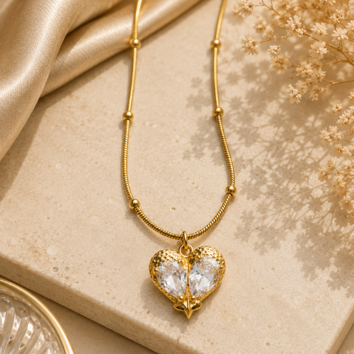 Crystal Heart Pendant Necklace – Gold-Tone Elegant Love Necklace