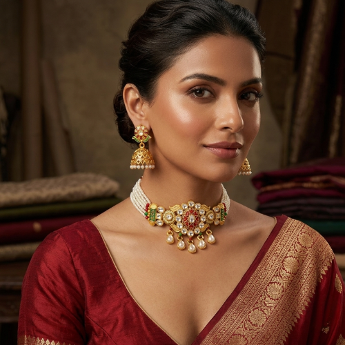 Rajsi Pearl Kundan Rajwadi Long Haar Set