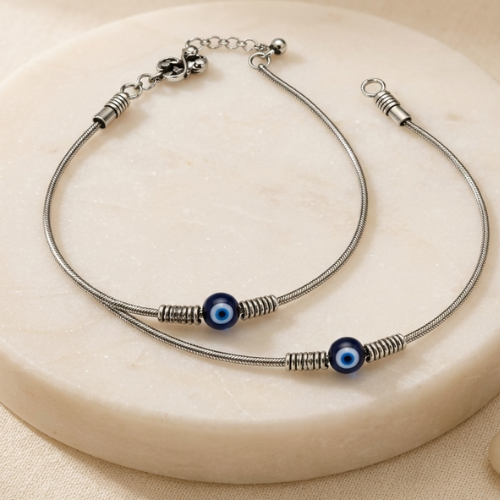 Evil Eye Protection Payal set – Silver Finish