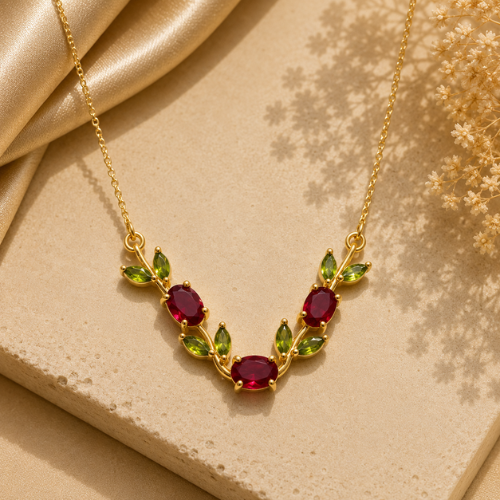 Leaf Elegance Necklace – Gold-Tone Floral Crystal Necklace