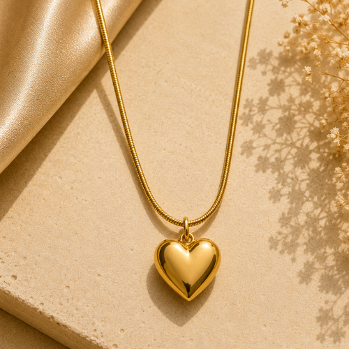 Golden Heart Pendant Necklace – Minimalist Love Charm Necklace