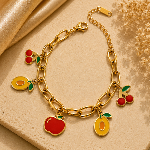 Fruit Charm Link Bracelet – Gold-Tone Enamel Charm Bracelet