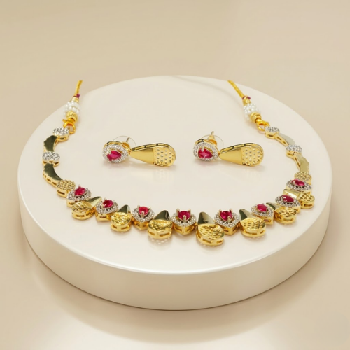 Ruby Radiance American Diamond Necklace Set