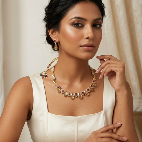 Ruby Radiance American Diamond Necklace Set