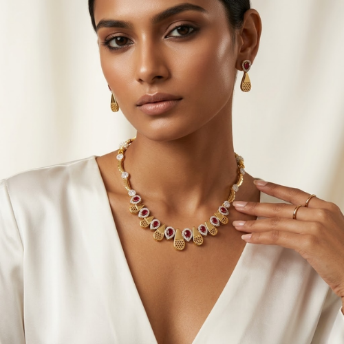 Ruby Radiance American Diamond Necklace Set