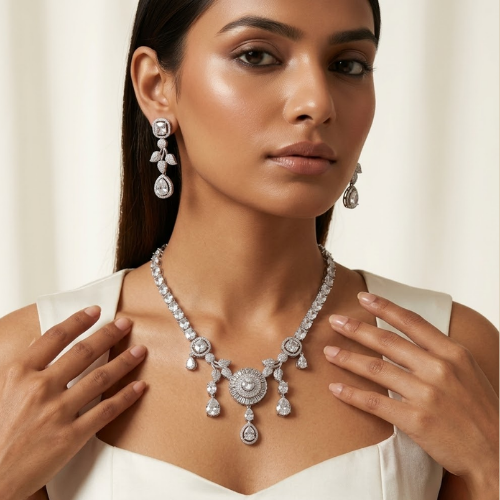 Celestial Bloom American Diamond Necklace Set