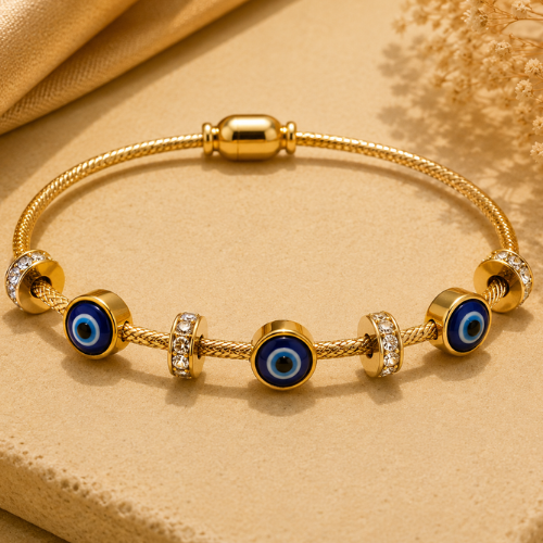 Evil Eye Charm Bracelet – Gold-Tone Adjustable Protection Bracelet