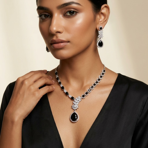 Emerald Royale American Diamond Necklace Set