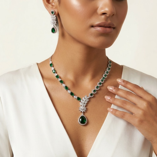 Emerald Royale American Diamond Necklace Set