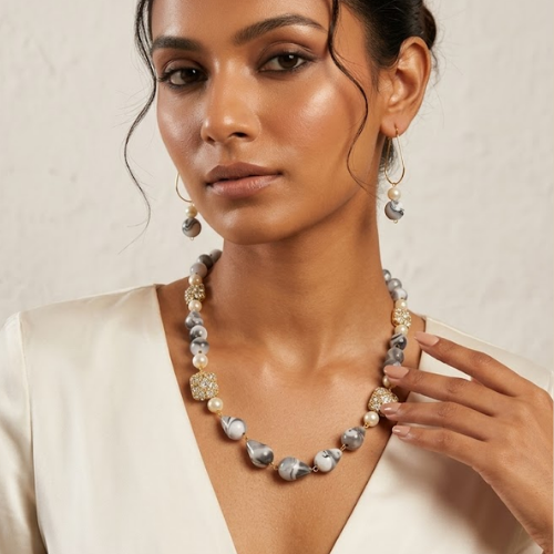 Marble Pearl Luxe Beaded Necklace Set