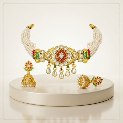 Rajwada Pearl Kundan Choker Set