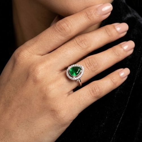 Emerald Drop American Diamond Ring