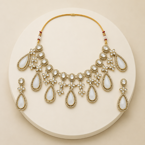 Pearl Teardrop Necklace Set – Elegant Floral Crystal Statement Jewelry Set