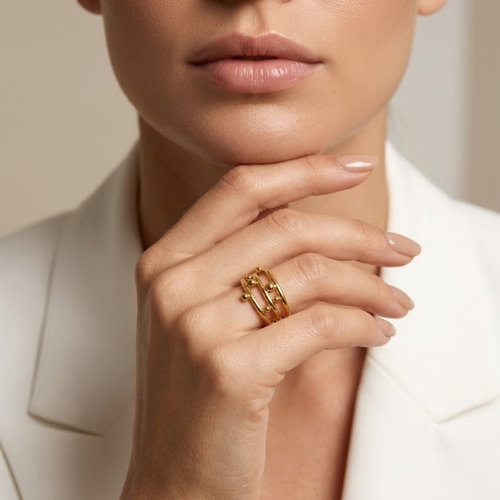 Anti-Tarnish Gold Multi-Layer Beaded Statement Ring