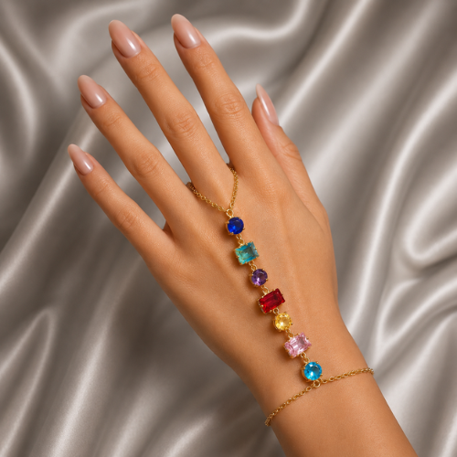 Multicolor Crystal Hand Harness Bracelet (Designer Haathphool)