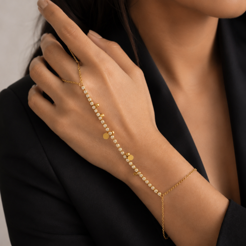 Gold-Tone Crystal Hand Harness Bracelet (Haathphool)