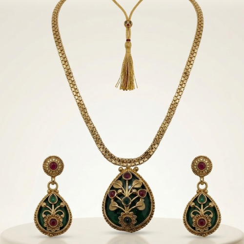 Traditional Temple Design Necklace Set with Matching Earrings