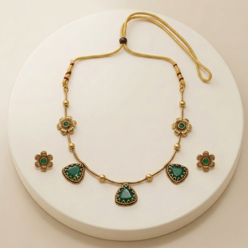 Emerald Green Floral Necklace Set