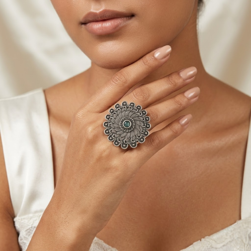 Royal Spiral Oxidised Statement Ring