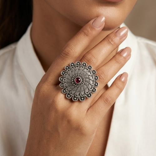 Royal Spiral Oxidised Statement Ring