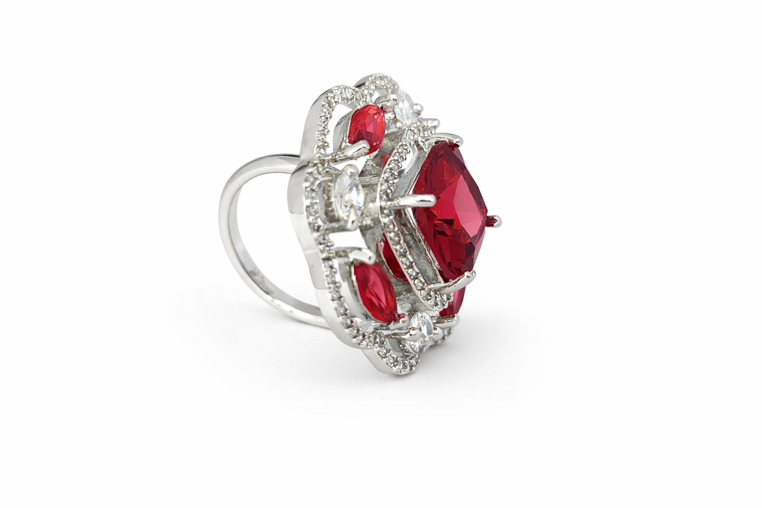 American Diamond Ruby Statement Ring