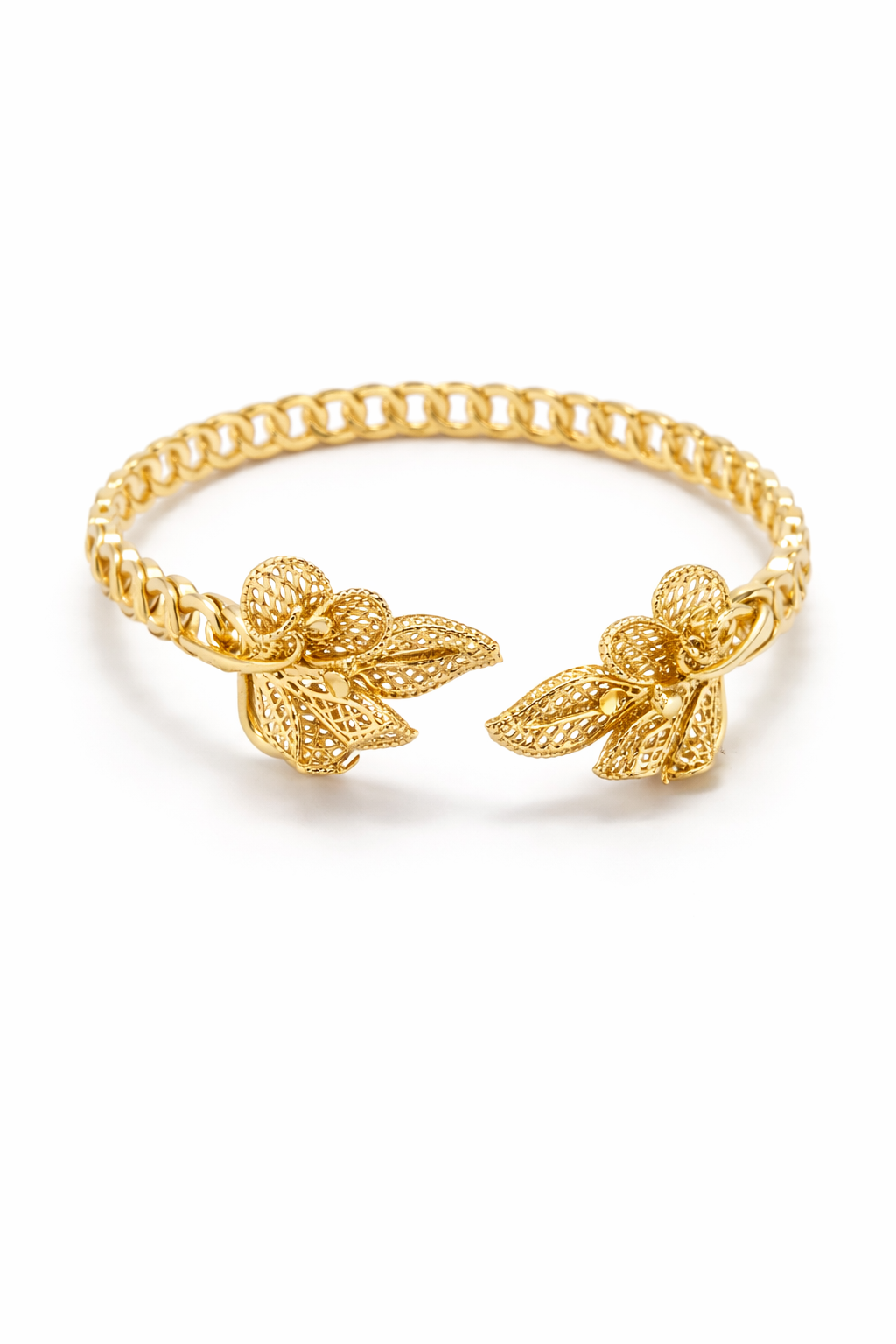 Floral Bloom Anti-Tarnish Gold Bracelet with Ring