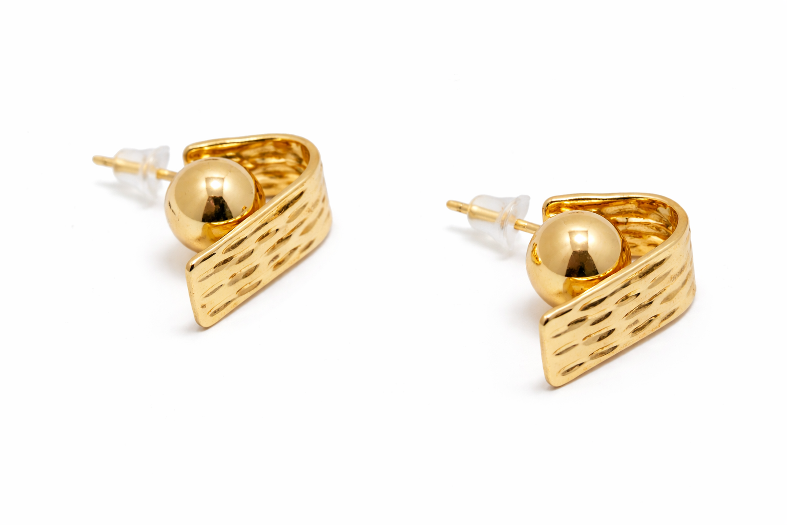 Golden Orbit Anti-Tarnish Sculpted Stud Earrings