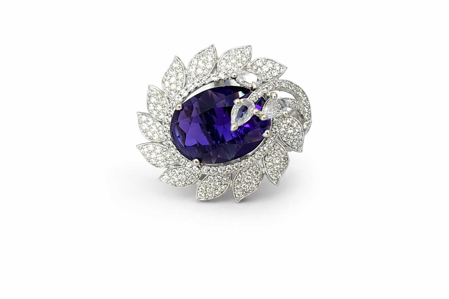 AD Cocktail Ring with Purple CZ Stone - Top View