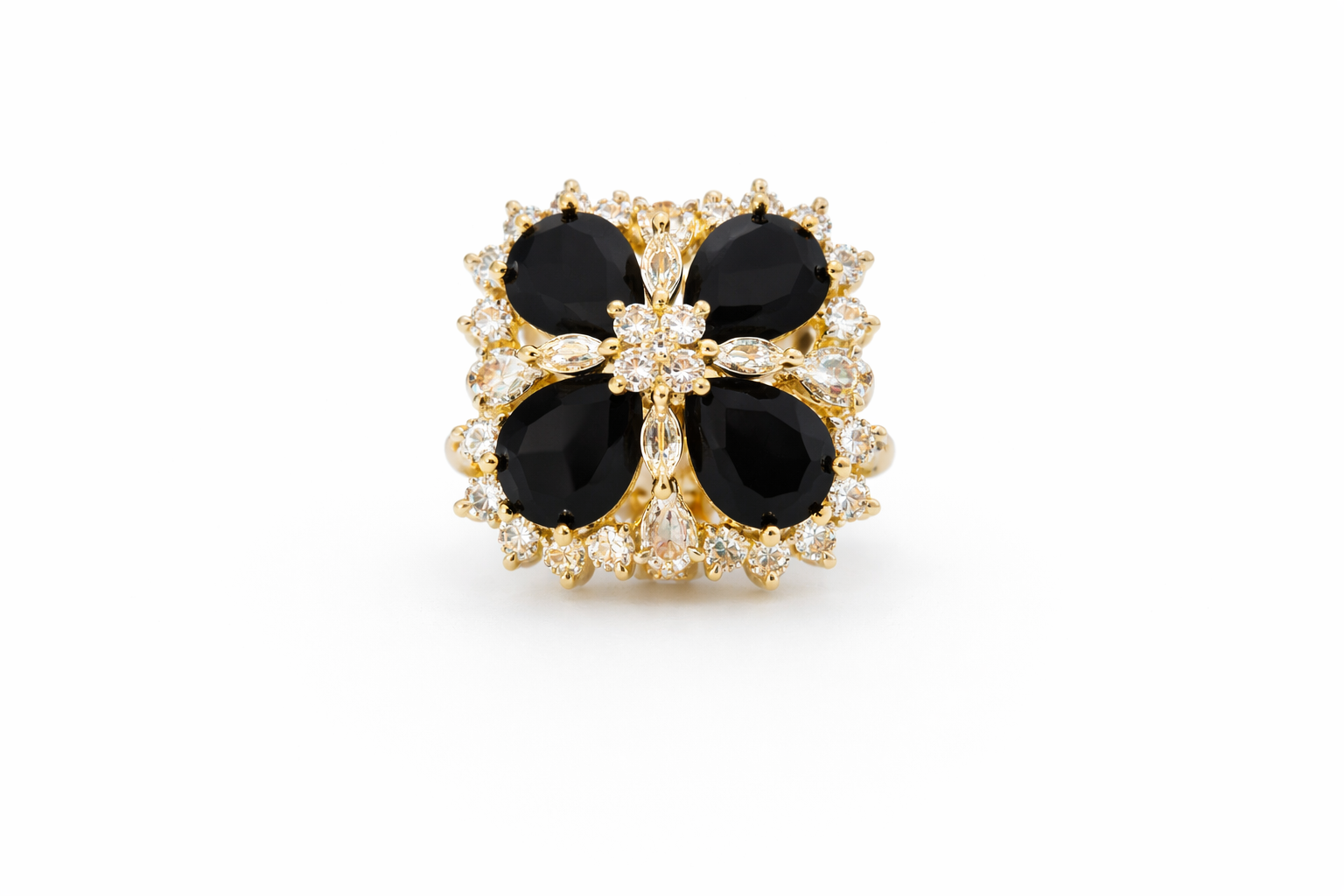 AD Cocktail Ring with Black Stones - Top View