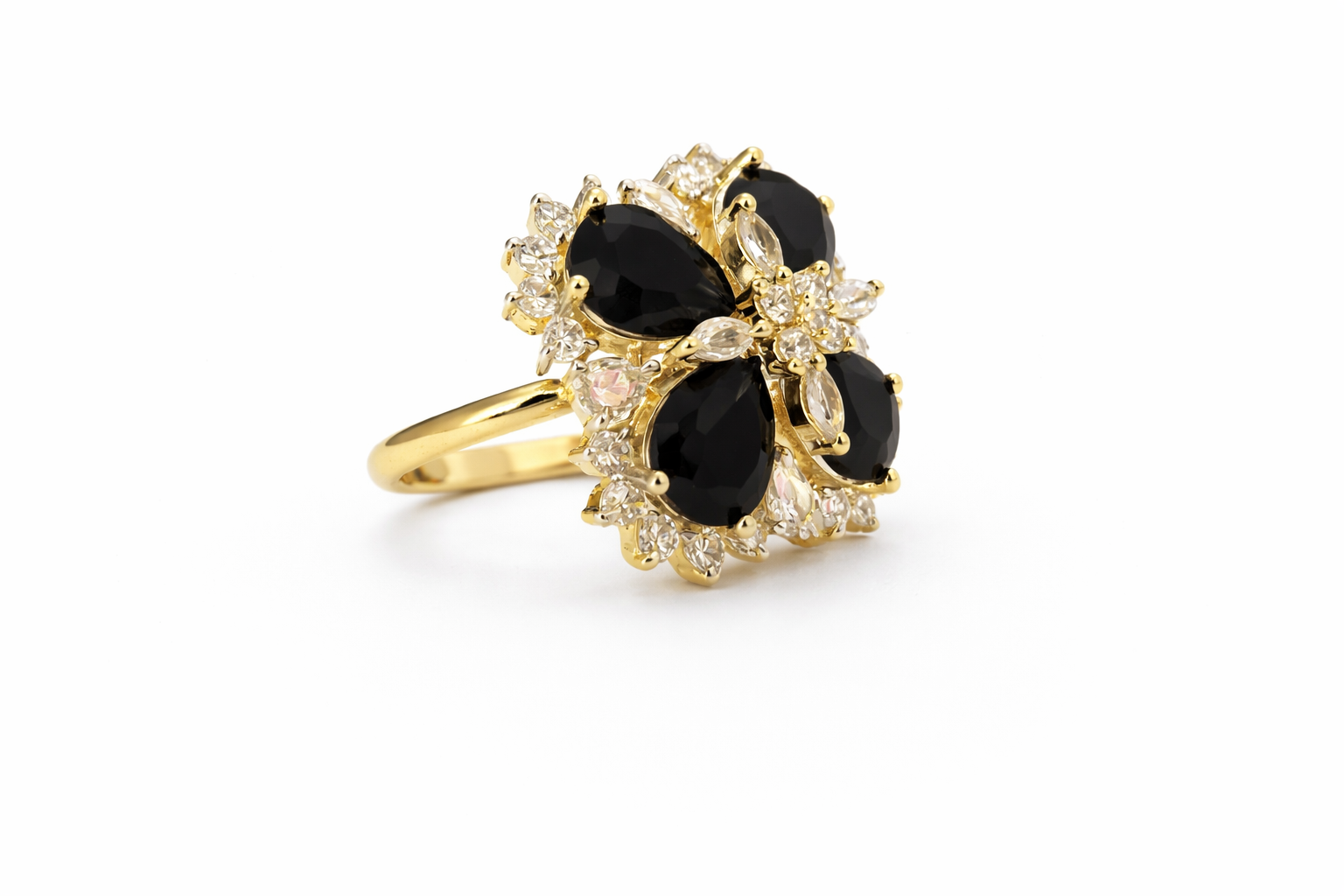 AD Cocktail Ring with Black Stones - Side View 1